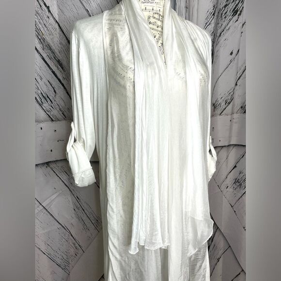Envy Open Front Silk Trimmed Waterfall Cardigan White M - Picture 2 of 7